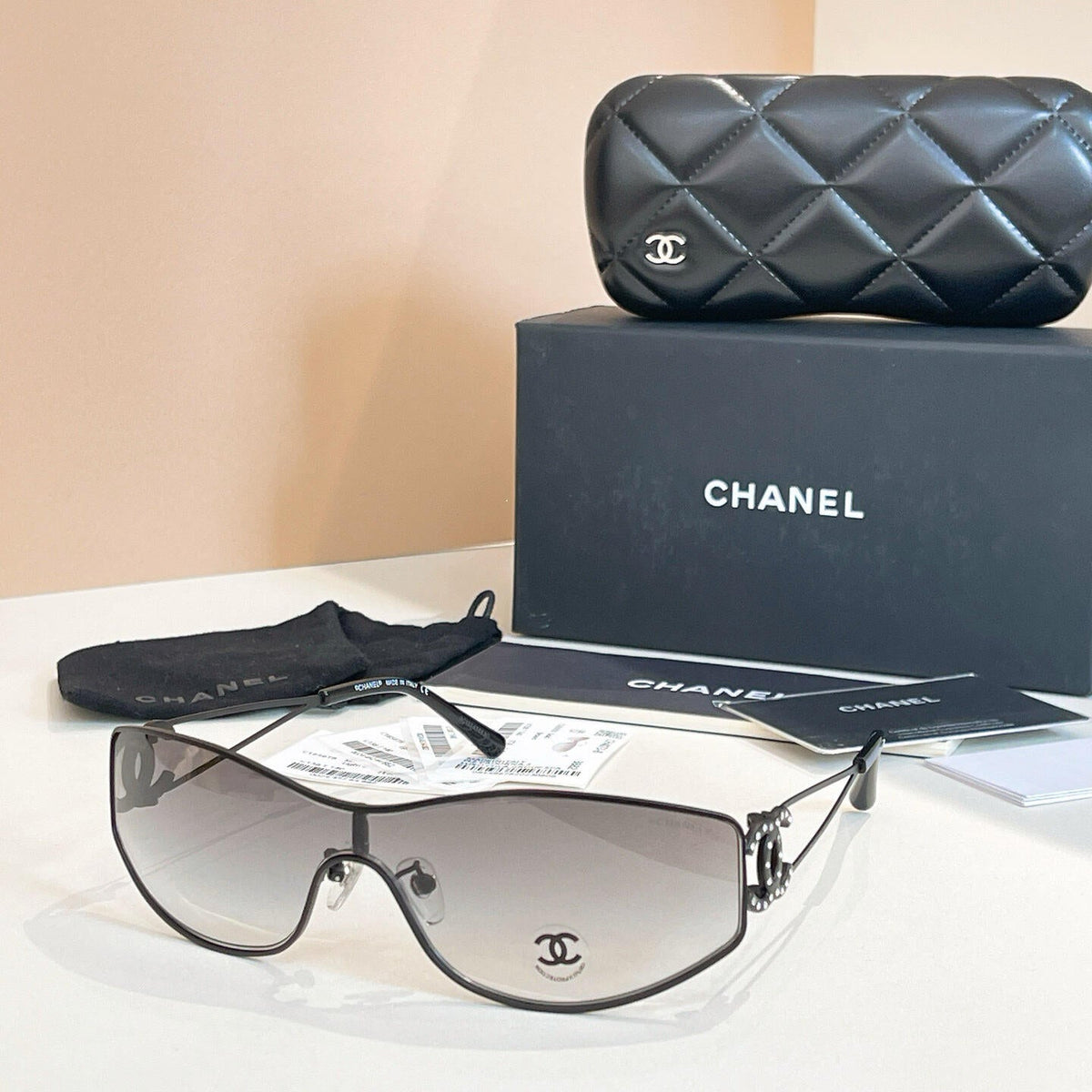 Rhinestone Decor Silver Metal Wrap-Around Gradient Sunglasses
