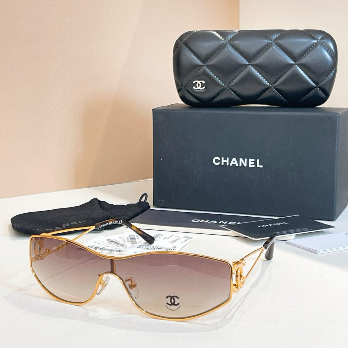 Rhinestone Decor Silver Metal Wrap-Around Gradient Sunglasses