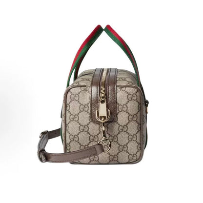 Vintage Print Mini Leather Boston Top Handle Bag