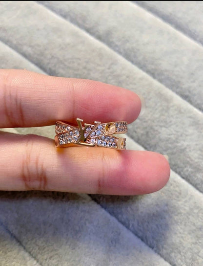 Quiet Luxury Crystal Double Band Gold Ring