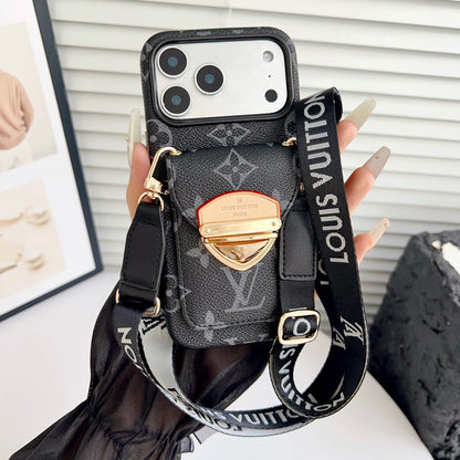 Luxury Crossbody iPhone Case with Card Pocket & Detachable Strap