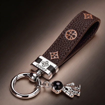 Echt lederen luxe auto-astronaut sleutelhanger