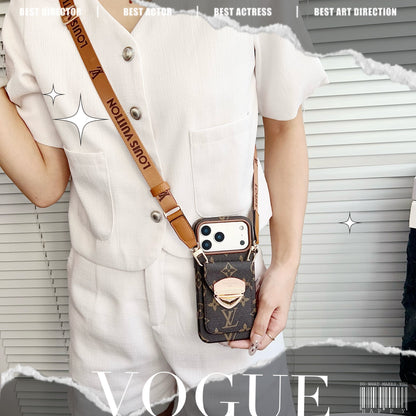 Luxury Crossbody iPhone Case with Card Pocket & Detachable Strap