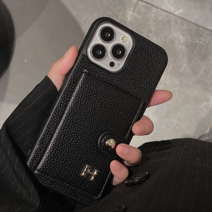 H iPhone-Hülle mit Kartenhalter aus Leder
