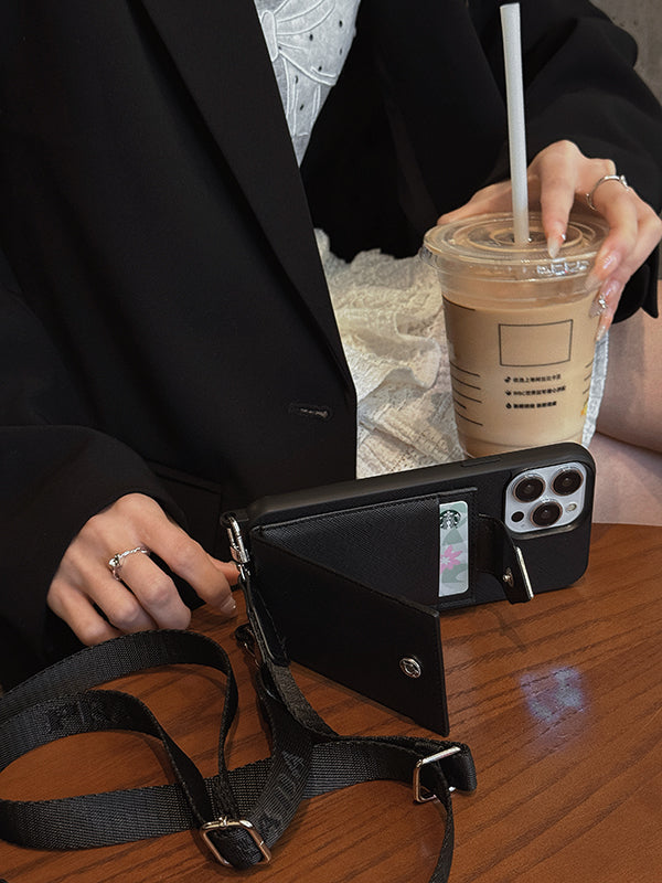 Capa luxuosa de couro crossbody para iPhone