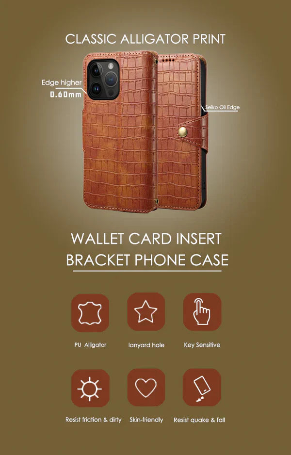 Alligator Print iPhone Case With Wallet And Strap