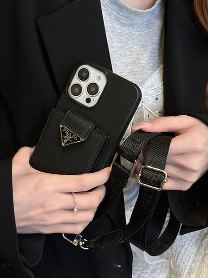 Capa luxuosa de couro crossbody para iPhone