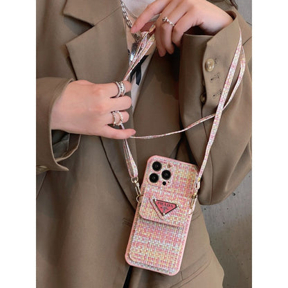 Bolsa de cartão luxuosa em tecido crossbody para iPhone