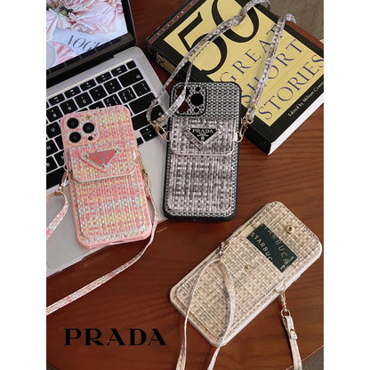Bolsa de cartão luxuosa em tecido crossbody para iPhone