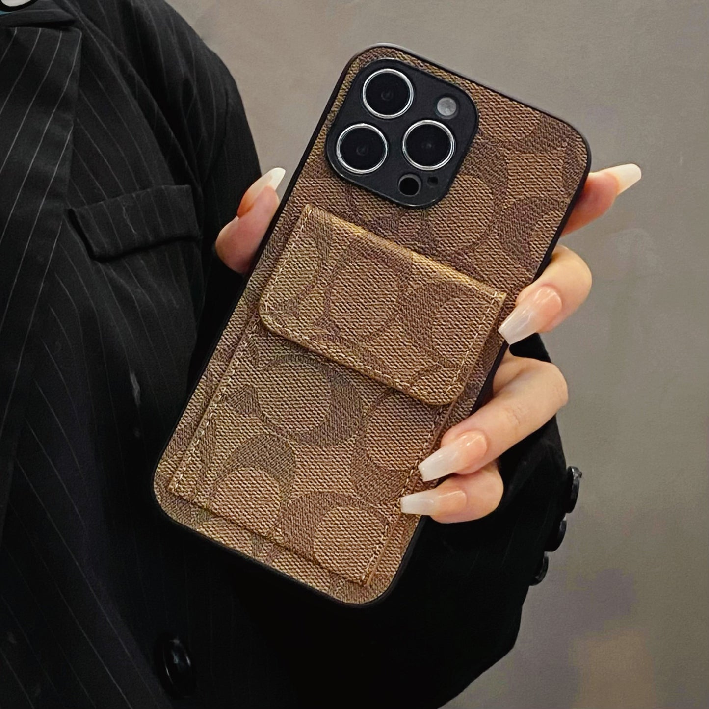 Étui classique pour iPhone avec portefeuille Marron clair-HP240513