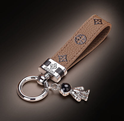 Echt lederen luxe auto-astronaut sleutelhanger