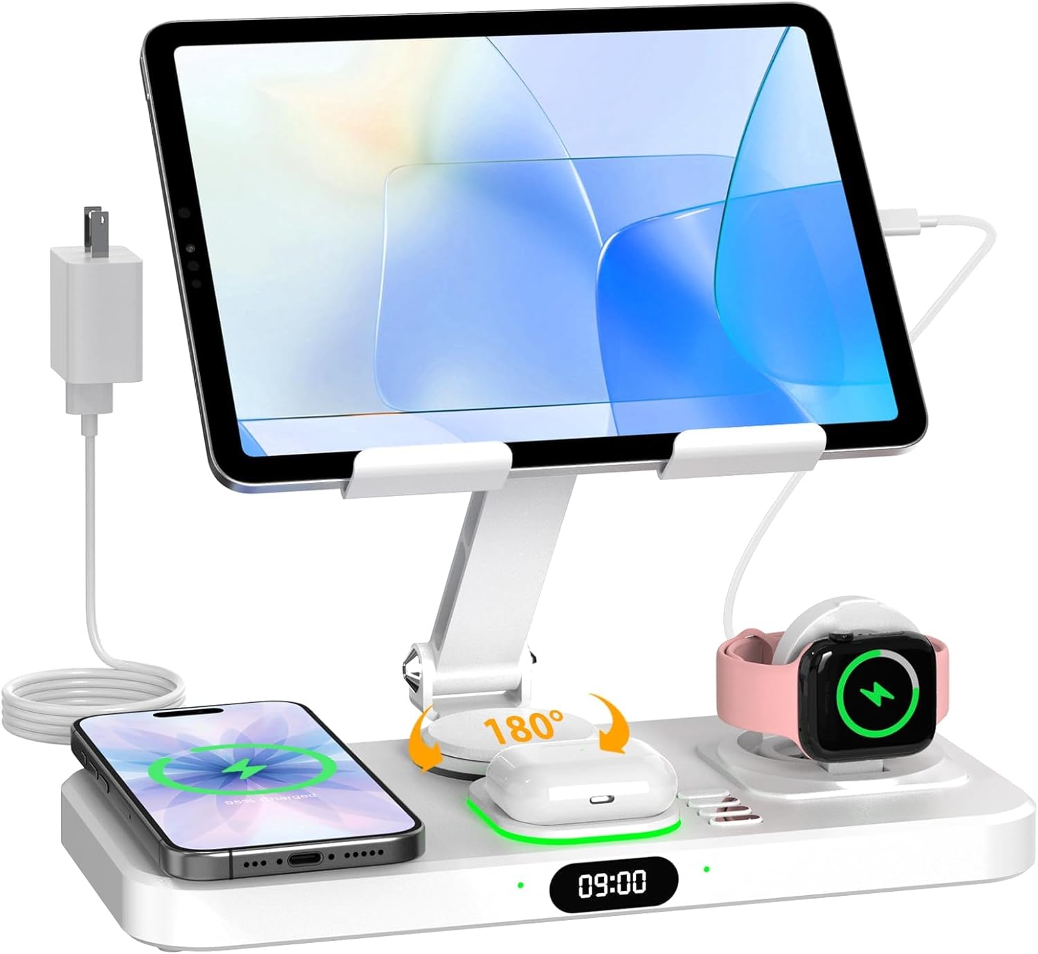 30W Charging Station for Apple Products, Foldable Wireless Charger with Clock Display
