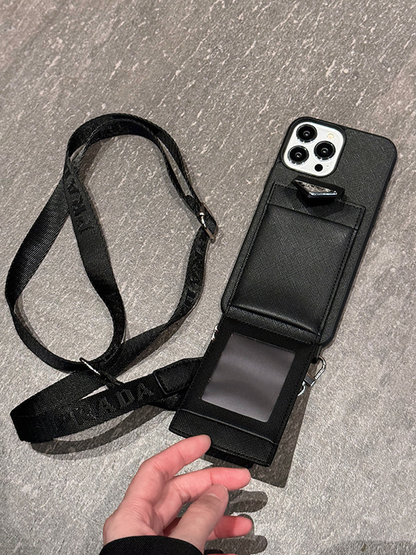 Capa luxuosa de couro crossbody para iPhone