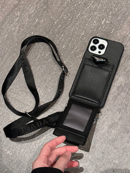 Capa luxuosa de couro crossbody para iPhone