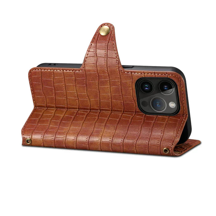 Alligator Print iPhone Case With Wallet And Strap
