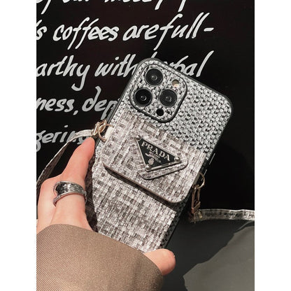 Bolsa de cartão luxuosa em tecido crossbody para iPhone
