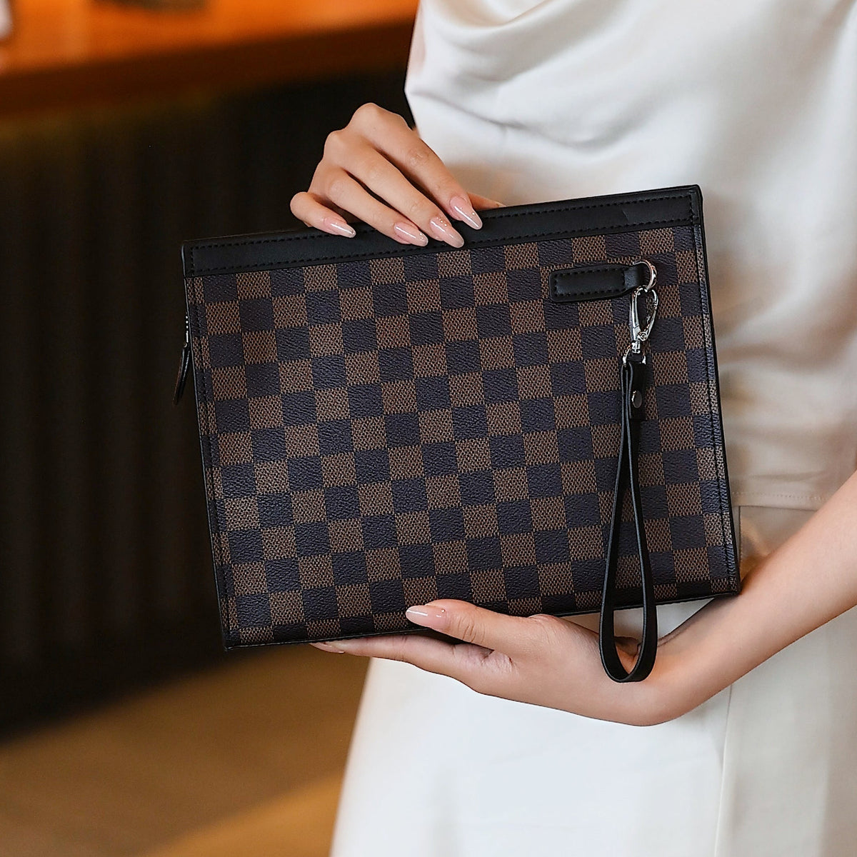Vintage Check Leather Clutch