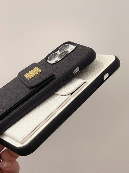 Luxuriöse iPhone-Hülle mit Kartenhalter Schwarz-QBK240603