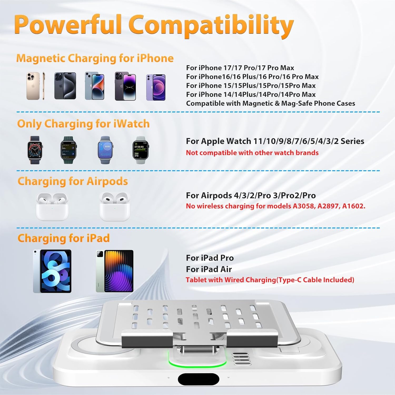 30W Charging Station for Apple Products, Foldable Wireless Charger with Clock Display