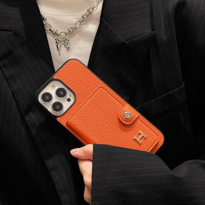 H iPhone-Hülle mit Kartenhalter aus Leder