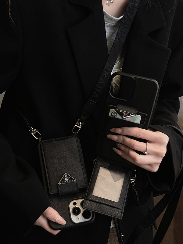 Capa luxuosa de couro crossbody para iPhone