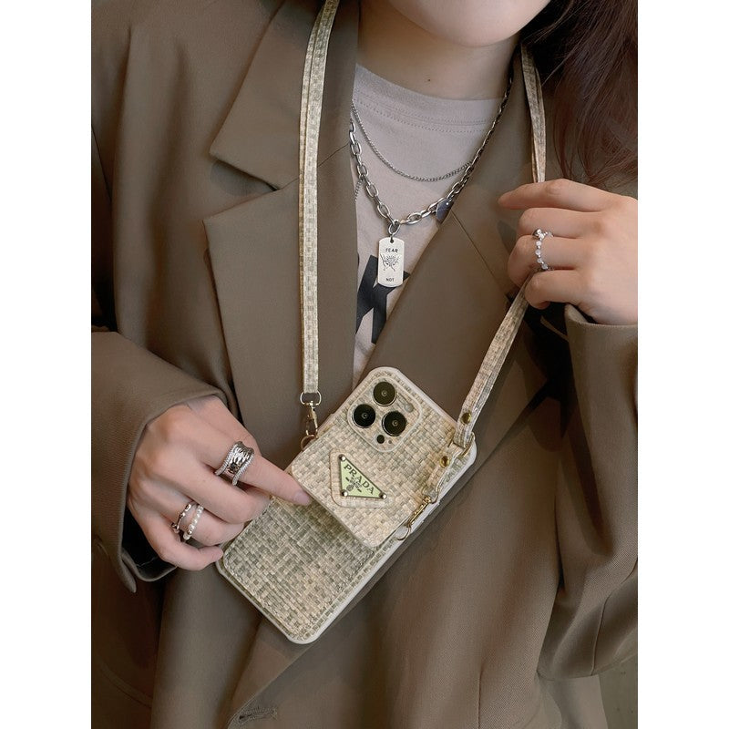 Bolsa de cartão luxuosa em tecido crossbody para iPhone