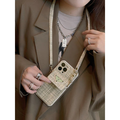 Bolsa de cartão luxuosa em tecido crossbody para iPhone
