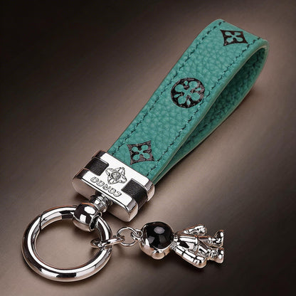 Echt lederen luxe auto-astronaut sleutelhanger