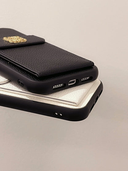 Luxuriöse iPhone-Hülle mit Kartenhalter Schwarz-QBK240603