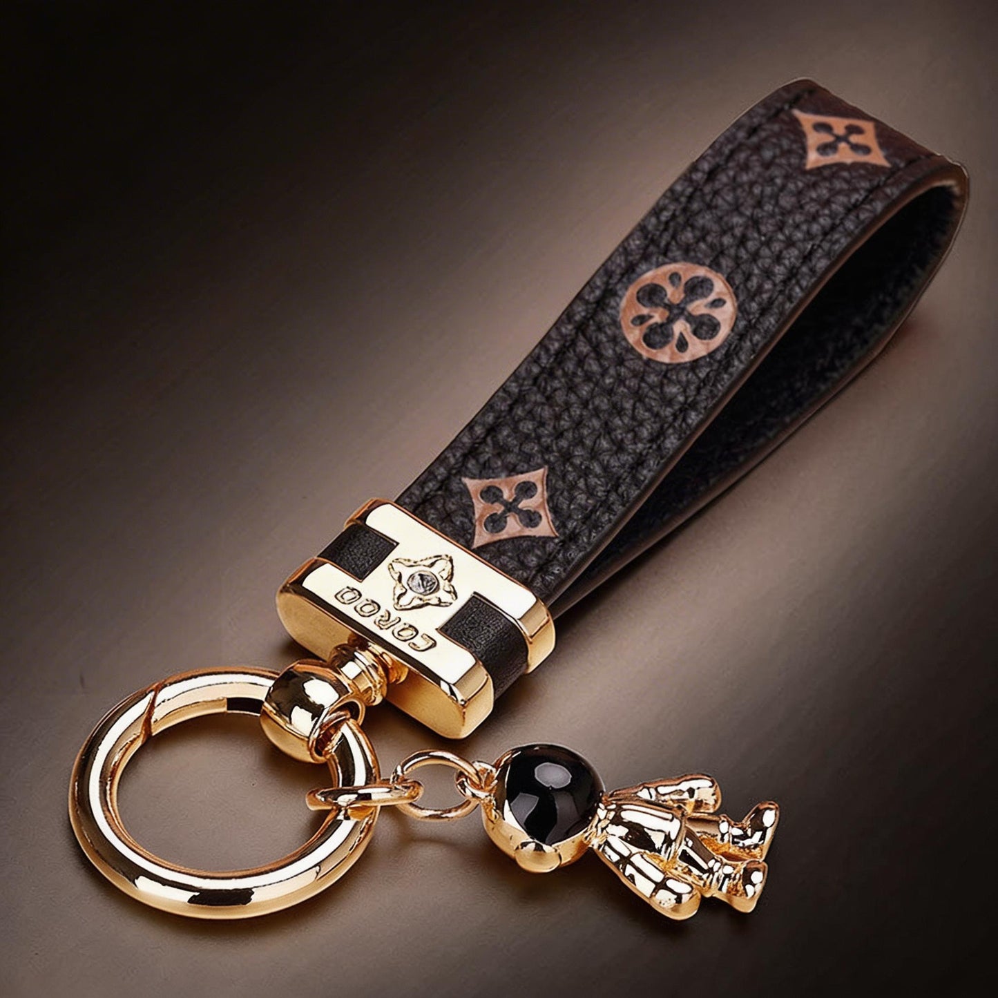 Echt lederen luxe auto-astronaut sleutelhanger