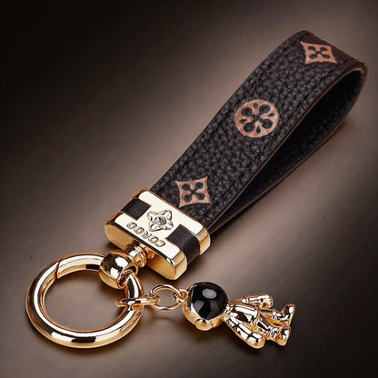 Echt lederen luxe auto-astronaut sleutelhanger