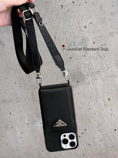 Capa luxuosa de couro crossbody para iPhone