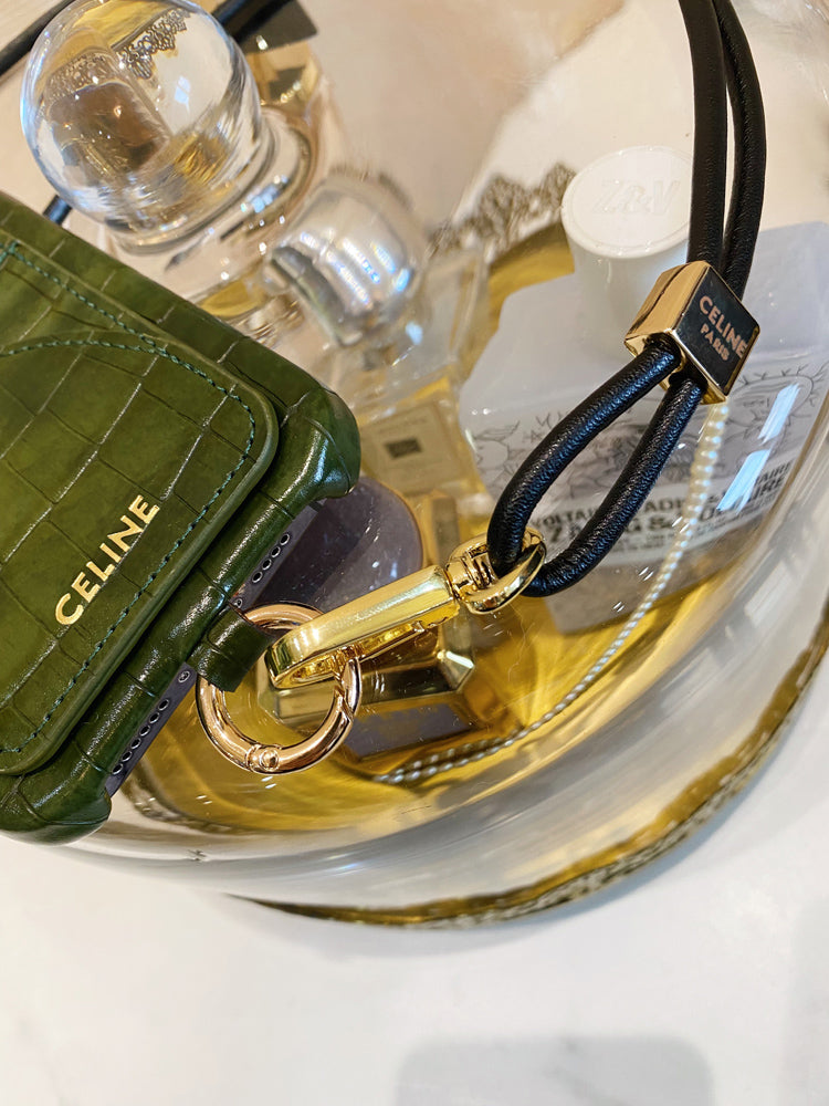 Pouzdro na iPhone Alligator Print Celine s držákem karty a popruhem zelené -EYP241415