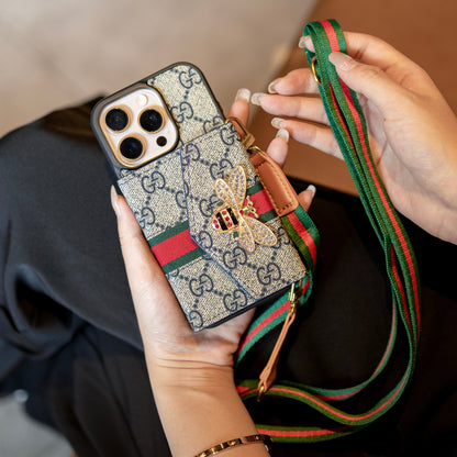 Ardchás iPhone Crossbody Préimh le Sealbhóir Cárta & Strap Gualainn