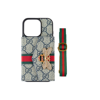 Ardchás iPhone Crossbody Préimh le Sealbhóir Cárta & Strap Gualainn