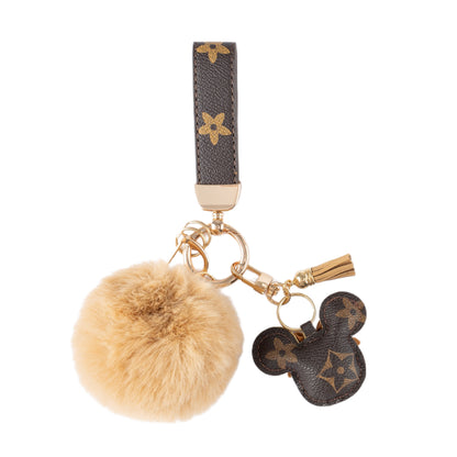 Porte-clés Mickey de luxe – Faux cuir & Charme Pom en fourrure pour sac à main ou voiture