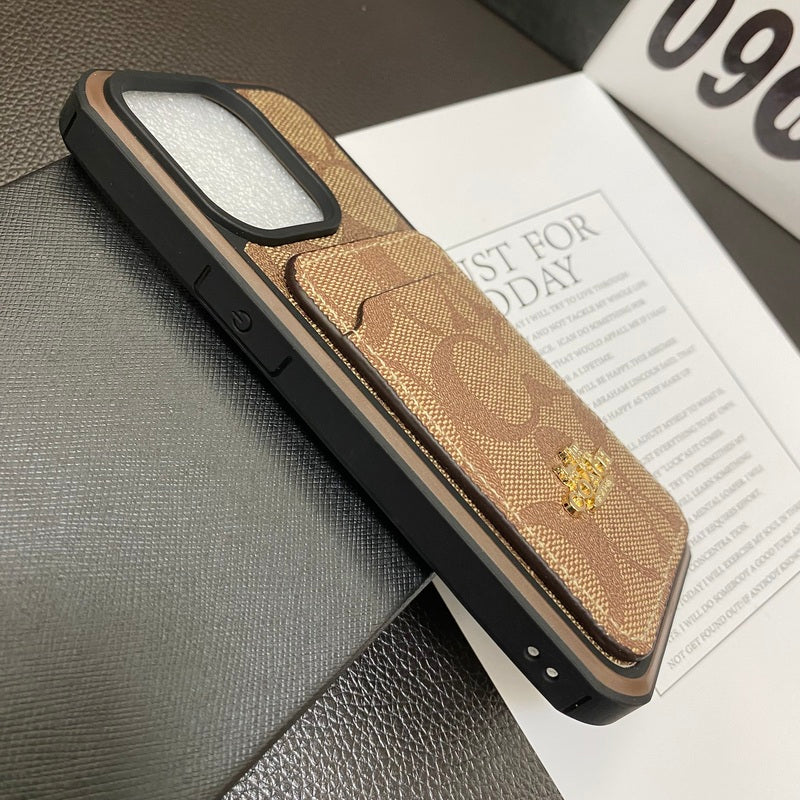 Klasické pouzdro na iPhone s držákem na kartu Coffee -KB241416