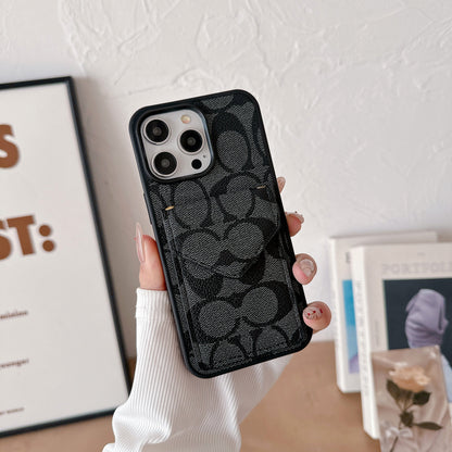 Capa clássica para iPhone com porta-cartões e alça preta clara -SJ240513