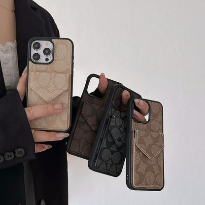 Capa clássica para iPhone com porta-cartões e alça preta clara -SJ240513