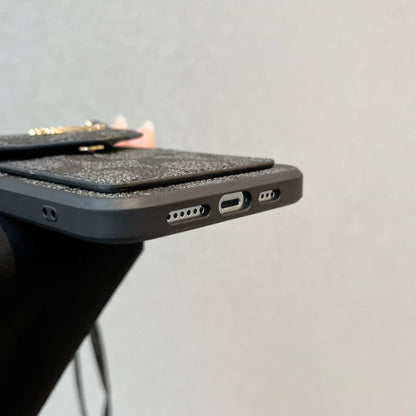 Capa clássica para iPhone com porta-cartões e alça preta clara -SJ240513