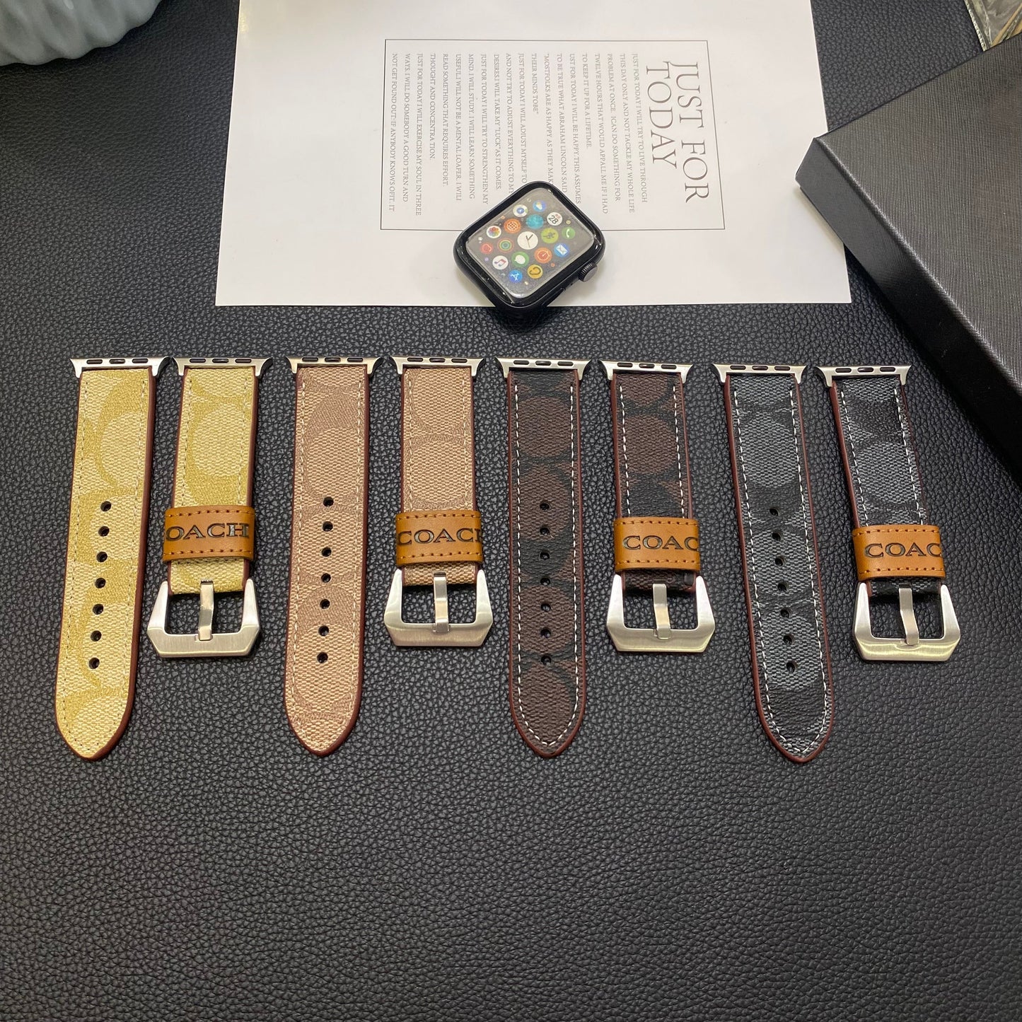 Kožený klasický řemínek Apple Watch Black-YHK244221710