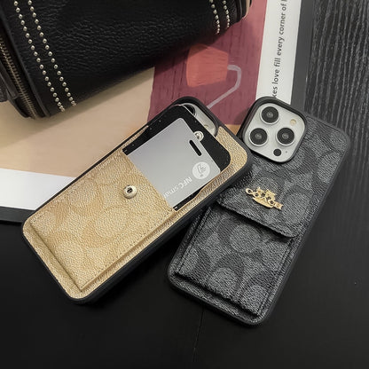 Klassisk iPhone etui med kortholder tegnebog kaffe -SZK240425