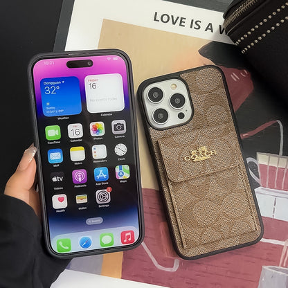 Klasické pouzdro na iPhone s peněženkou na kartu světle hnědá -SZK240425