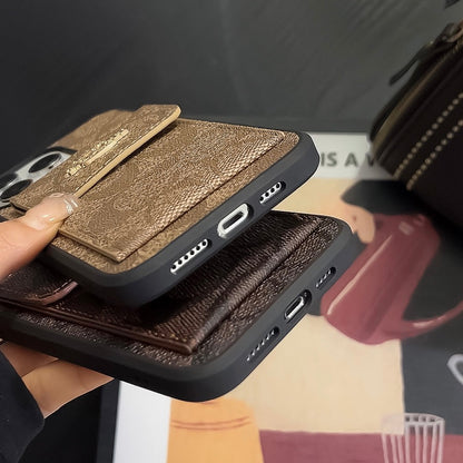 Klasické pouzdro na iPhone s peněženkou na kartu světle hnědá -SZK240425