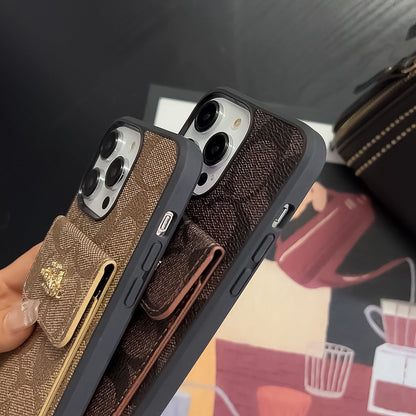Klasické pouzdro na iPhone s peněženkou na kartu světle hnědá -SZK240425