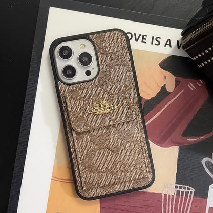 Klasické pouzdro na iPhone s peněženkou na kartu světle hnědá -SZK240425