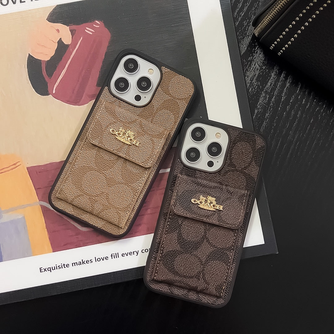 Klasické pouzdro na iPhone s peněženkou na kartu světle hnědá -SZK240425