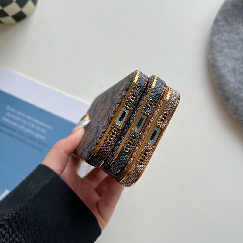 Étui classique pour iPhone en cuir à sourcils clairs -QBK240513