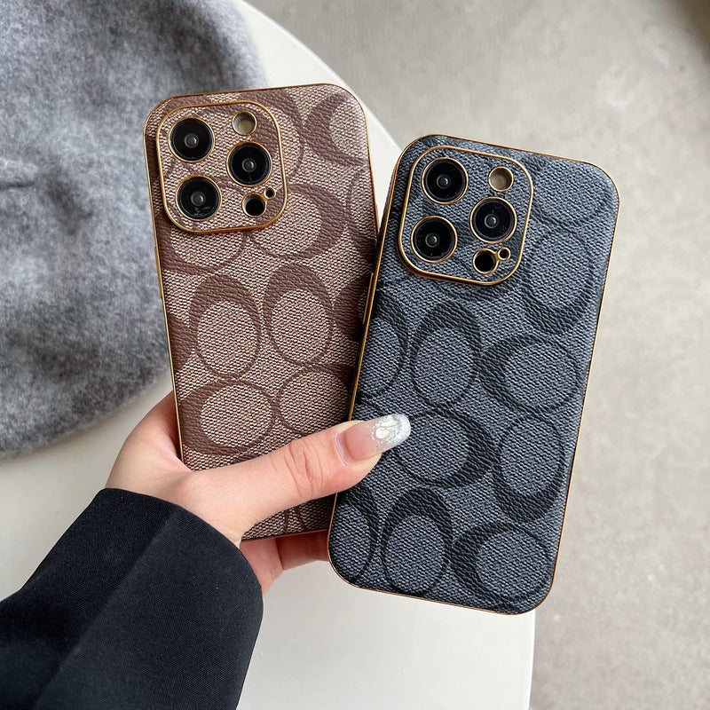 Étui classique pour iPhone en cuir à sourcils clairs -QBK240513