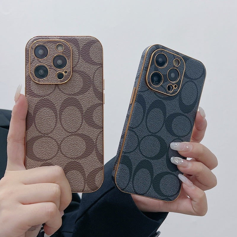 Étui classique pour iPhone en cuir à sourcils clairs -QBK240513